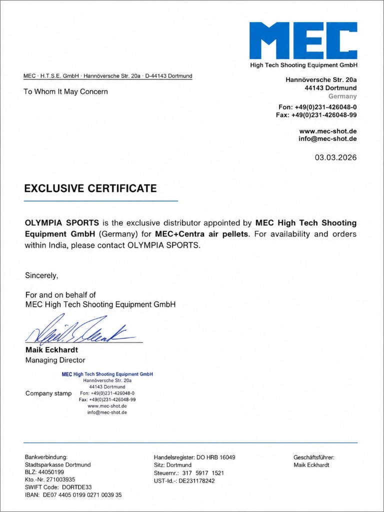 MEC Exclusive Certificate