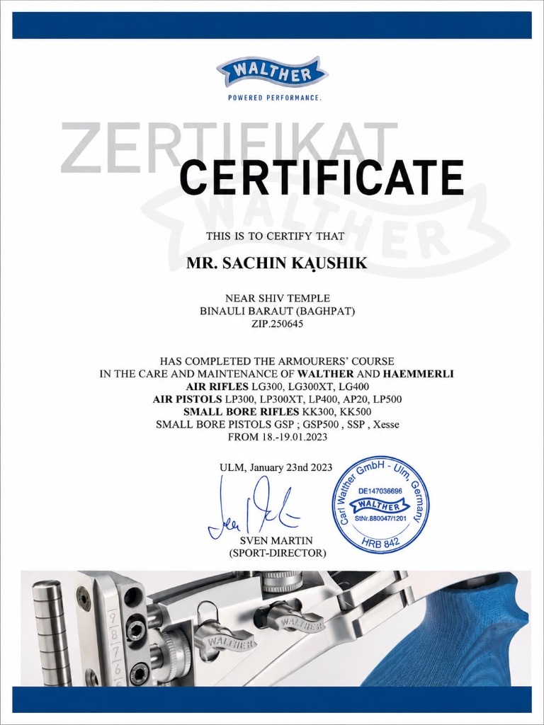 Walther Technical Certificate